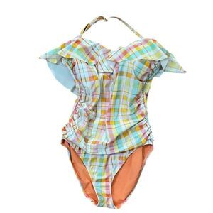 Bleu Rod Beattie Plaid Hip to Be Square One-Piece Swimsuit Womens size 6 Beach